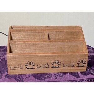 Doghaus Pet Inspired Home Decor Wooden Divided Desk Organizer Pawprint Bone